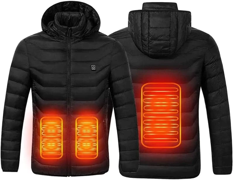 Wärmeweste Herrenheizte Fleecejacke, Elektrischer Heizmantel Voller Reißverschluss W, 5 Heizbereiche Und Telefonladungsfunktion — Heizkleidung