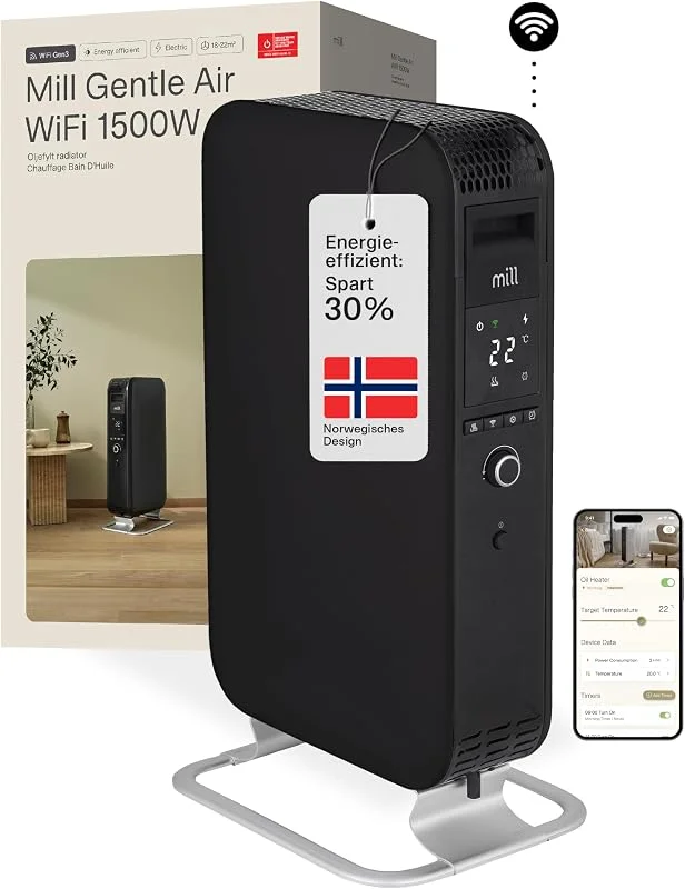 Mill Ölradiator Elektro Heizkörper 1500W-WIFI Smarte Elektroheizung mit App — Heizung Warmepumpe