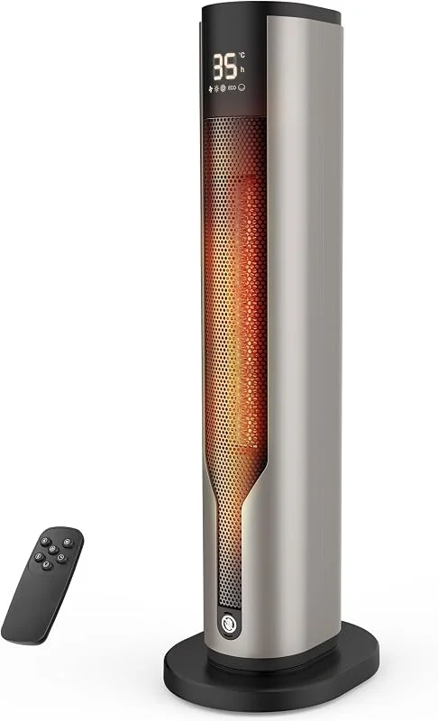 Heizlüfter Energiesparend, Heizlüfter Camping, Niedriger Energieverbrauch 2000 W, Leiser Keramik-Heizkörper von 60 cm, Überhitzungs- und Kippschutz, 70°-Oszillation, 3 Modi, 12-Stunden-Timer — Heizung Warmepumpe