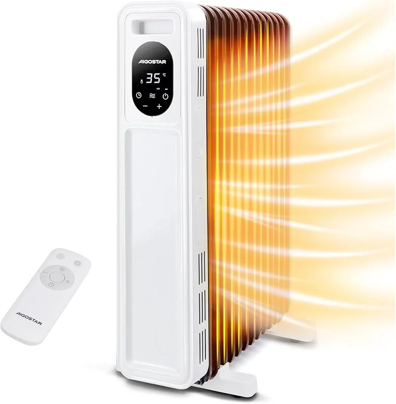 Aigostar Energiesparend Ölradiator 2500 Watt mit Fernbedienung, 13 Rippen — Heizung Warmepumpe