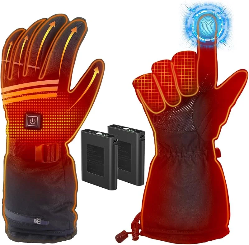 Verbesserte Beheizbare Handschuhe Herren Damen, 7.4V, 2×5000mAh Beheizte Handschuhe mit Wiederaufladbare Akkus, 4 Einstellbarer Temperatur, wasserdichte, Winter Outdoor für Motorrad, Radfahren, Skifahren — Heizkleidung