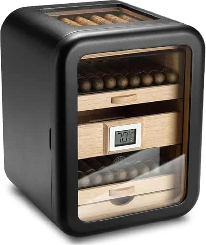 Humidor Zigarrenschrank mit Präzisions-Hygrometer & Luftbefeuchter, 360° Luftzirkulation für Premium Zigarren Lagerung und Alterung