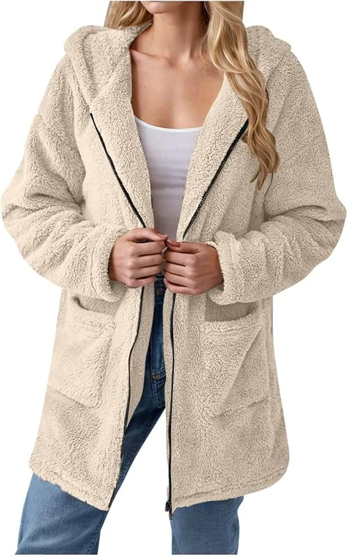 KOG Fleecejacke Damen Winterjacke Freizeit Wollmantel Fleecepullover Einfarbige Oberteil Frauen Pullover übergangsmantel Strickjacken Vliesjacke Softshellmantel Basic Bikerjacke Softshelljacke — Heizkleidung