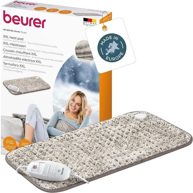 Beurer Heizkissen HK 123 XXL Nordic, kuscheliges Wärmekissen mit 3 Temperaturstufen und Abschaltautomatik, maschinenwaschbar, made in Europe, XXL-Format 60 x 30 cm, Felloptik — Heizung Warmepumpe