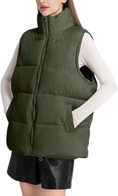 Generisch Steppweste Damen Ärmellos Weste Damen Elegant Leichte Daunenweste Einfarbig Stehkragen Übergangsjacke Mit Taschen Outdoor Winterjacke Warm Oversize Damenweste Mit Reissverschluss — Heizkleidung