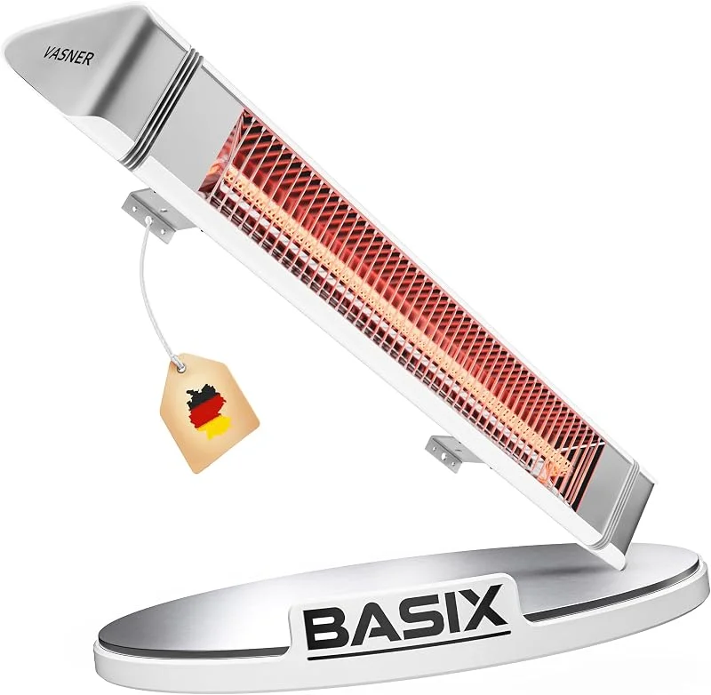 VASNER Teras 25 Basix – Elektrischer Terrassenstrahler mit 1 Heizstufe, 2500 Watt, Infrarot Heizstrahler für Outdoor, Infrarotstrahler Gastro, Terrasse, extern steuerbar (Weiß) — Heizung Warmepumpe