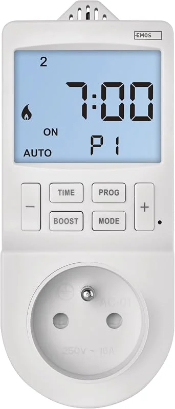 EMOS 2in1 Steckdosenthermostat und Zeitschaltuhr, digitaler Raumtemperaturregler und Timer-Steckdose für Heizung und Kühlung, Heizkörper, Infrarotheizung, Aqua, Terra, Gewächshaus, P5660FR — Heizung Warmepumpe