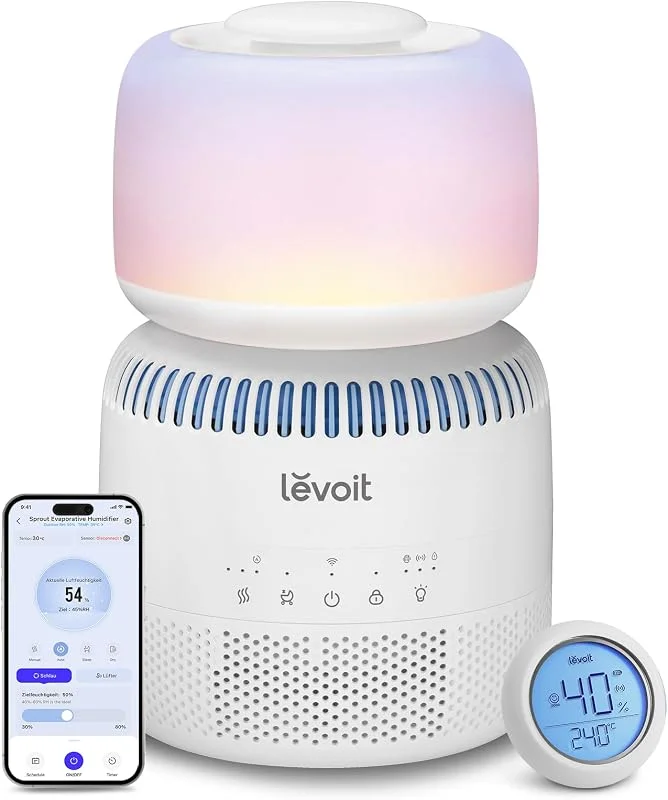 Levoit Smart Verdunstungsluftbefeuchter für Baby, Schlafzimmer, 3, 8 L