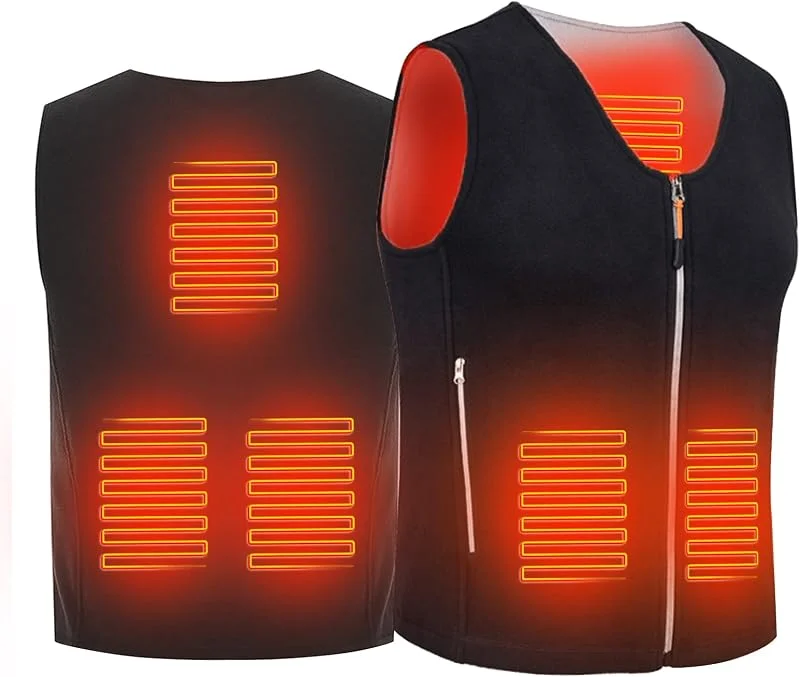 Bseical Heizweste Fleece Damen, Beheizte Weste Fleece Herren, 5 Zonen Elektrische Beheizbare Weste Dünn Pro Einstellbar Wärmeweste Usb Anschluss Heizjacke Kleidung Büro Jagd Motorrad Unisex (V, M) — Heizkleidung