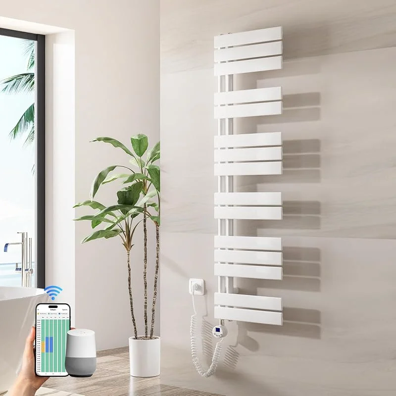Heilmetz Badheizkörper Elektrisch WiFi 1385 x 400 mm, Flach Bad Heizkörper mit Digitalem Thermostat, Elektrischer Handtuchheizkörper Handtuchwärmer mit Timer für Badezimmer, 600 Watt Weiß — Heizung Warmepumpe