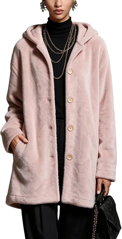Ansenesna Fleecejacke Damen Mit Kapuze Teddyjacke Fleece Flauschig Mantel — Heizkleidung