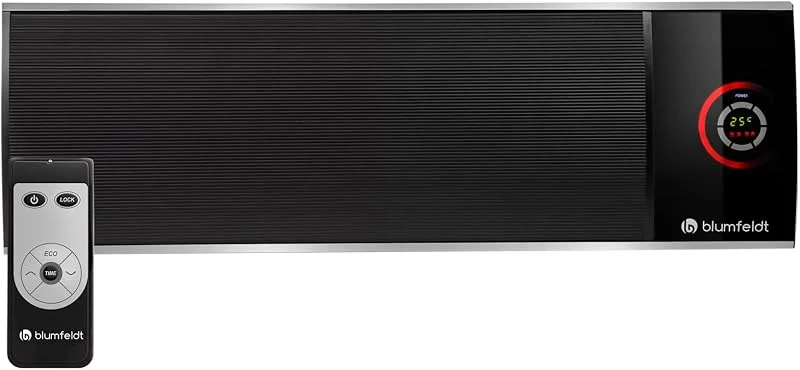 blumfeldt Cosmic Beam Ultra - Heizstrahler, Infrarotheizung, Terassenheizer, 2200 Watt Leistung, IPX4 Schutzart, Fernbedienung, inkl. Montagematerial, Fernbedienung, Eco-Modus, schwarz — Heizung Warmepumpe