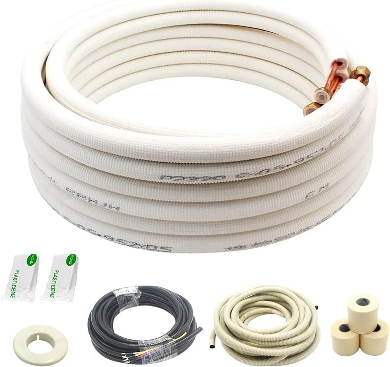 Mini-Split-Linien-Set, 7.6 m, Verlängerungs-Set für Klimaanlage, Kupferrohre, 0.95 cm und 1.6 cm, 0.95 cm, isoliertes Spulenleitungsset, HVAC-Kältemittel mit Muttern. (3, 8+5, 8) — Heizung Warmepumpe