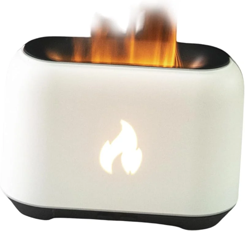 Flammenöl-Diffusor, Luftbefeuchter mit Flamme – Farbiger Luftbefeuchter für den Schreibtisch der Flamme, elektrisch, geräuscharm, USB-betrieben, mit 7 Farben, LED-Licht für Cas