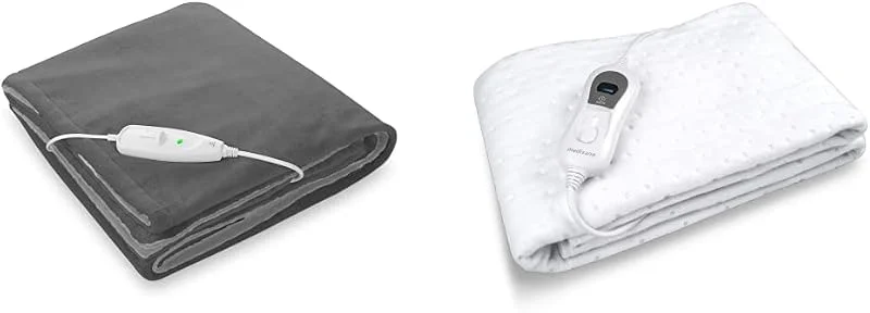 Medisana HDW Kuschelheizdecke, waschbar, mit Abschaltautomatik, 4 Temperaturstufen, 180 x 130 cm, Grau, Dunkelgrau & HU 665 Wärmeunterbett 60217, mit 3 Temperaturstufen, 1, 50 x 0, 80 m, waschbar, Weiß — Heizung Warmepumpe