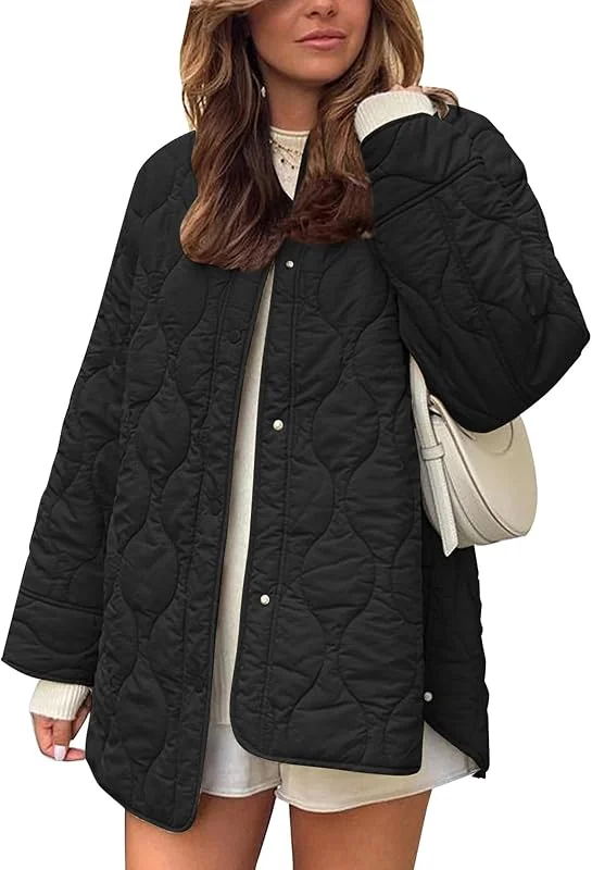 Ansenesna Übergangsjacke Damen Elegant Steppjacke Leicht Jacke Ohne Kapuze Damen-Jacken Oversize Stepp Mantel Frauen Mit Knöpfen Herbstjacke Leichte Steppmantel Damenjacken — Heizkleidung