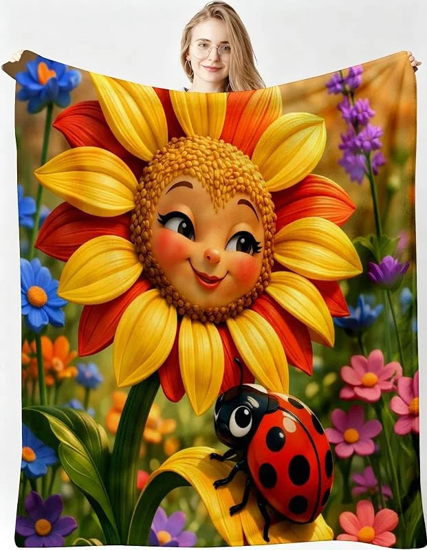 Kuscheldecke XXL 220x240 cm Sonnenblume für Sofa, Doppelbett-B146 — Heizung Warmepumpe