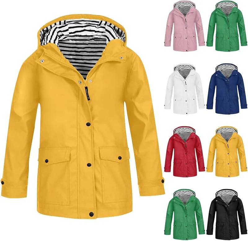 Mädchen Jungen Unisex Regenanzug Wasserdicht Winddicht Regenjacke Atmungsaktiv Übergangsjacke mit Kapuze Leichte Outdoor Funktionsjacke Regenmantel Trenchcoat — Heizkleidung
