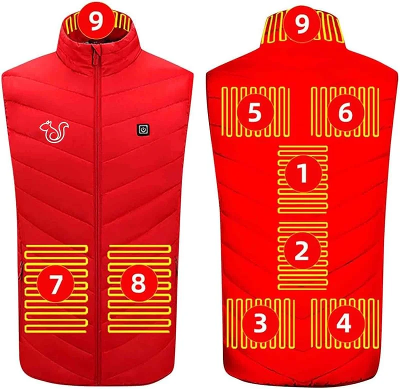 Battnot Heizweste Herren Damen, Beheizbare Weste 9 Zonen Heizung 3 Temperaturregler Beheizte Weste Heizjacke mit Heizung USB Elektrische Funktionsjacke Outdoorjacke Beheizbare Weste für Herren Damen — Heizkleidung