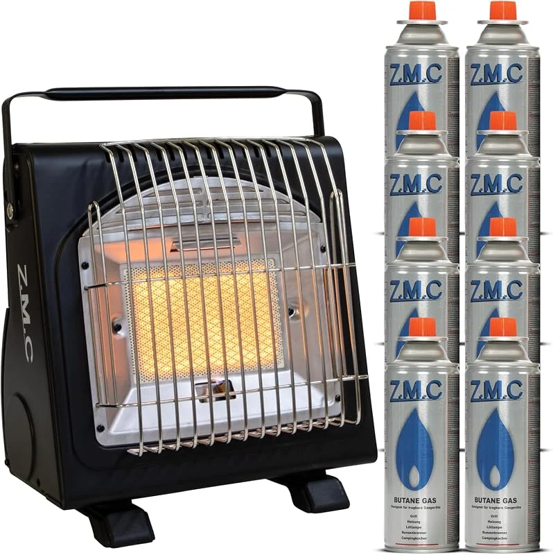 Z.M.C 2in1 Gasheizung + Gaskocher Camping 1, 7kW + 8x Kartuschen 227g — Heizung Warmepumpe