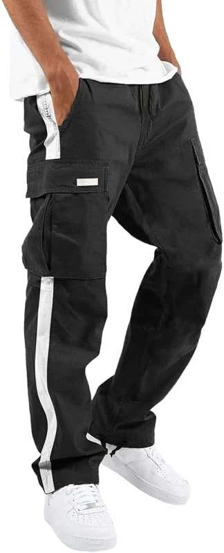 Cargohose Herren Baggy Multi Taschen: Stretch Jogginghose Für Herren Freizeithose Mit Kordelzug Elastischer Bund Alltagshose Mit Seitentaschen Farbblock Arbeitshose Casual Gerades Bein — Heizkleidung