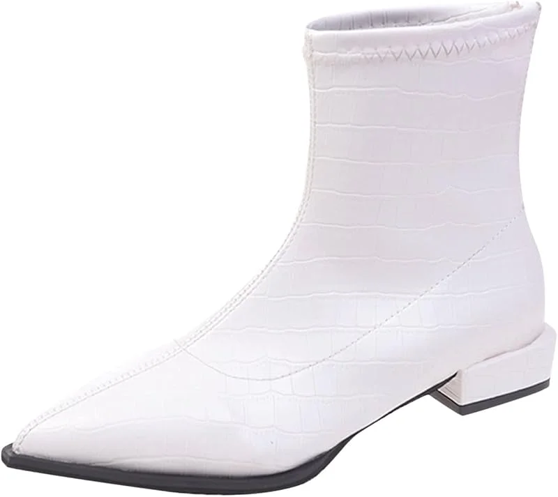 Vintage Stiefeletten Stiefel DamenLeder Mode Winter Damen Stiefeletten Low Heel Spitzschuh Strukturierter Reißverschluss Bequem Gartenschuhe — Heizkleidung