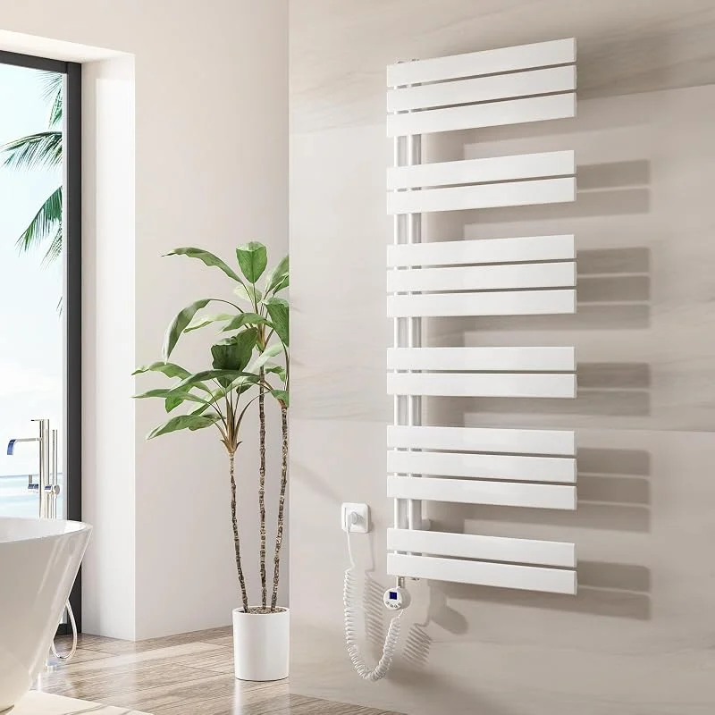 Heilmetz Badheizkörper Elektrisch 1385 x 500 mm, Flach Bad Heizkörper mit Digitalem Thermostat, Elektrischer Handtuchheizkörper Handtuchwärmer mit Timer für Badezimmer, 800 Watt Weiß — Heizung Warmepumpe