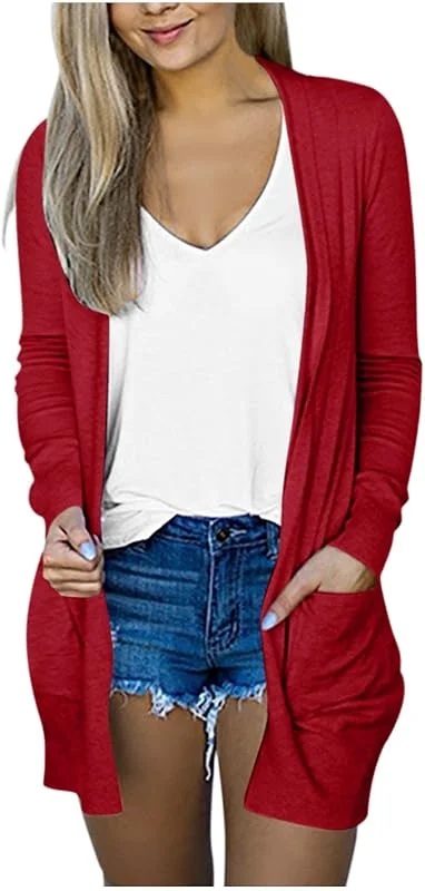 Damen Cardigan mit V-Ausschnitt Langarm Strickjacke für Frauen Elegante Oberbekleidung mit Taschen Bequemer Damenmantel Weichem Material — Heizkleidung