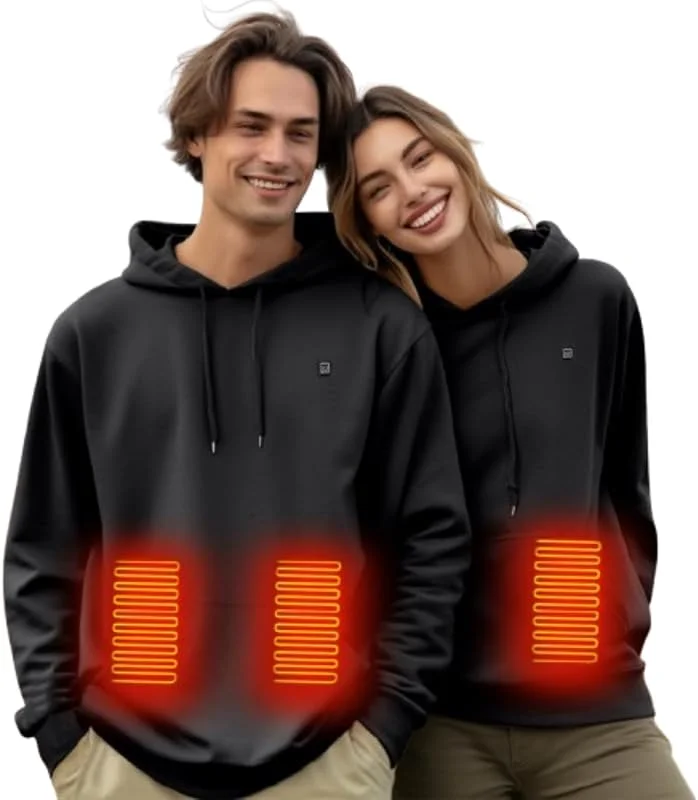AEGJEGVD Beheizbare Jacke Hoodie für Herren Damen Elektrische Beheizte Heizweste Kapuzenpullover mit 5 Heizzonen Winter Warm für Outdoor Camping Wandern Jagd, Casual Pullover Hoody mit Kapuze Elegant — Heizkleidung
