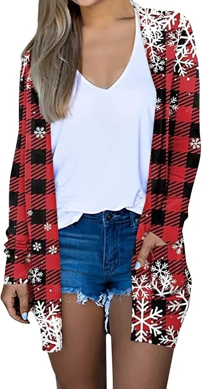 Weihnachten Kleidung, Strickjacken für Damen mit Knöpfen Cardigan — Heizkleidung