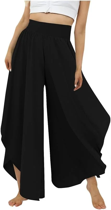 Culottes Hosen Damen Leichte Sommerhose, Damen Wickelhose mit Schlitz Weites Bein Rüschen Hose Damen Sommer Yogahose Leicht Luftige Sommerhosen Plissee Bequeme Sporthose für Frauen Schlaghose — Heizkleidung