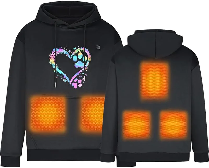 KQIVAM Beheizbarer Hoodie Elektrische Beheizte Kapuzenpulli mit 5 Heizzonen Outdoor Heizjacke Wärmende Sweatshirt, Beheizbare Langärmeliges Thermo Oberhemd für Joggen, Skifahren, Radfahren — Heizkleidung
