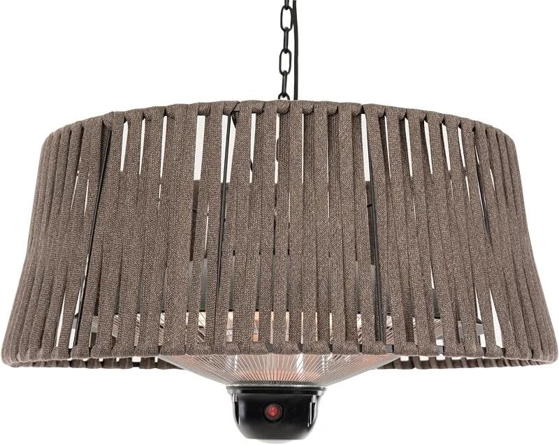 SUNRED Infrarot-Hängeheizstrahler Terasse braun mit OLEFIN-Schirm und LED-Lampe Deckenmontage 1800 W - Terrassenheizer außen 3 Heizstufen, Fernbedienung Deckenmontage widerstandsfähiges Olefin-Gewebe — Heizung Warmepumpe