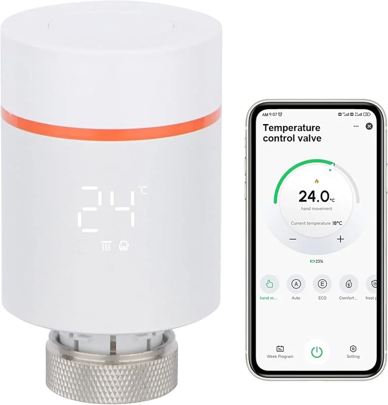Wengart Zigbee 3.0 Smartes Heizkörperthermostat – TRV Heizkörperaktor für Tuya, Fenster-Auf-Erkennung, App-Steuerung & Zeitpläne – Inkl. 6 Adaptern für Danfoss u.a. – Ultra-leise & Energiesparend — Heizung Warmepumpe