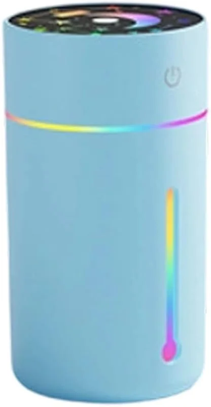 Tragbarer 320ML USB Luftbefeuchter für Mini Raum: Leiser Betrieb mit LED Nachtlicht, 2 Sprühmodi für Büro Auto Pflanzen Reise, Kompakt 77x77x142mm Blau