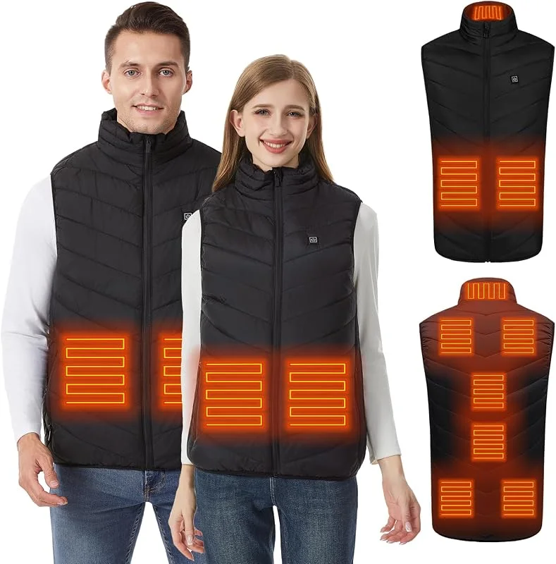 Beheizbare Weste Herren Damen - Beheizte Weste Unisex mit 9 Heizzonen & 3 Temperaturstufen, USB Aufladbare Wärmeweste, Ideal für Camping und Wandern (Powerbank Nicht Inbegriffen) — Heizkleidung