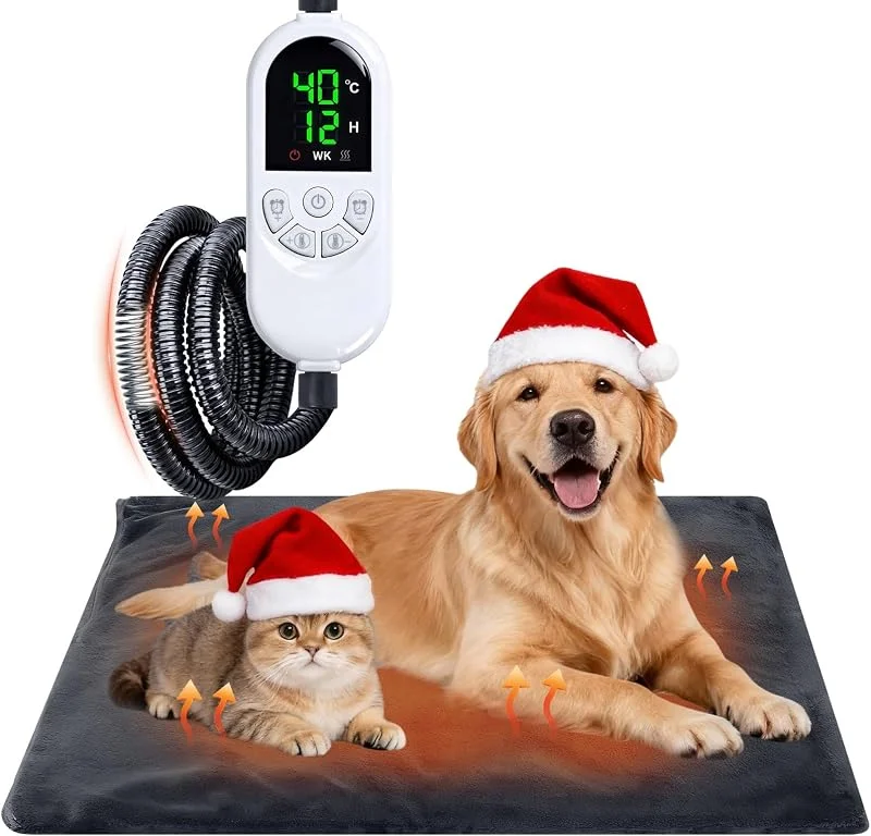 Qoosea Haustier Heizkissen für Katzen Hunde, Einstellbar Haustier Heizmatte mit 30-60°C Temperatur & 12 Timing, wasserdichte Wärmematte Hund Elektrisch Heizdecke mit Waschbaren Bezügen-45 * 70CM — Heizung Warmepumpe