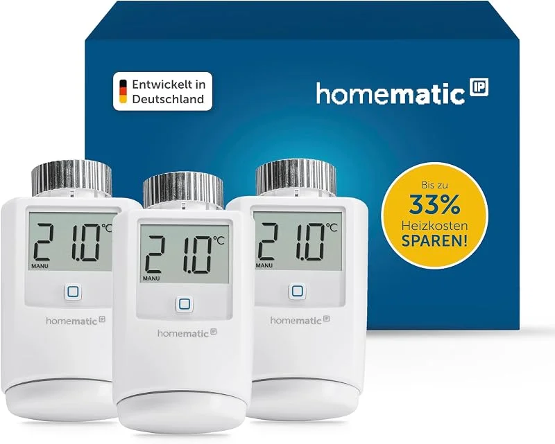 Homematic IP Heizkörperthermostat, Packung mit 3, Smart Home, digitaler Thermostat Heizung, Heizungsthermostat, Steuerung per App, Alexa & Google Home, einfache Installation, Energie sparen, 140280A0 — Heizung Warmepumpe
