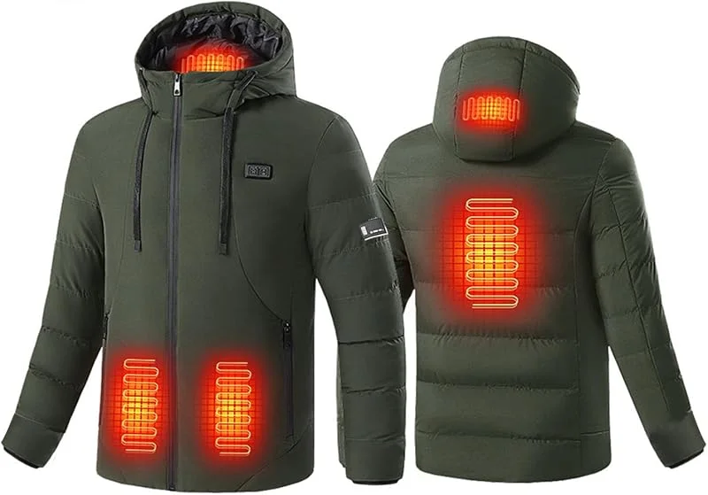 Battnot Beheizbarer Jacke Herren Heizjacke Einstellbare Beheizbare Sweatjacke USB Winterjacke Hoody Männer mit Kapuze Elektrische Beheizte Kapuzenpullover mit Reißverschluss Kapuzenjacke — Heizkleidung