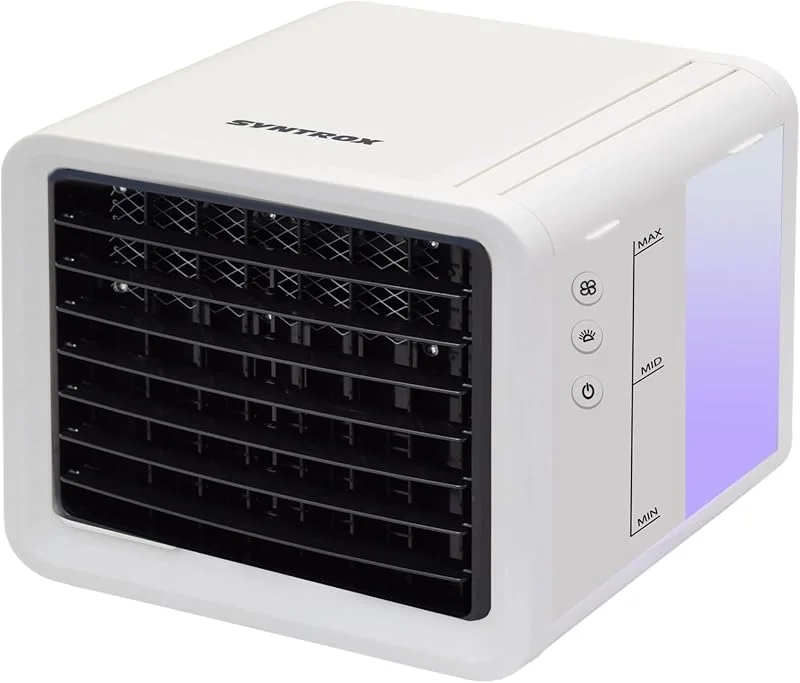 Syntrox Germany Mini Luftkühler mit Wasserkühlung Trivaria, Verdunstungskühler, Luftbefeuchter, Lufterfrischer, USB-Anschluss, Sommerkühlung, Camping-Luftkühler (Weiß)