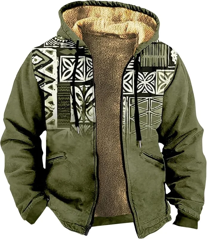 2025 Trend Sommer und Frühling Warm Gefütterter Jacke Herren Lässige Mode Schwergewicht Warme Kapuzenjacke Fleece Reißverschluss Dicke Winddichte Outdoorjacke — Heizkleidung