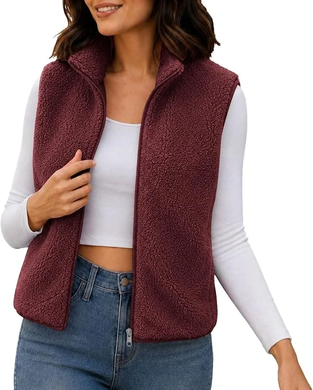 Weste Teddy Damen Fleecejacke V-Ausschnitt Teddyfleece äRmellos Jacke Kurz — Heizkleidung