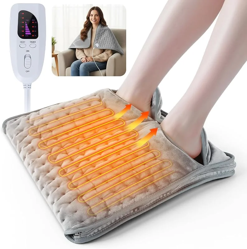 Qoosea Elektrischer Fußwärmer mit Reißverschluss 6-Temperaturstufen 4 Timer Überhitzungsschutz Maschinenwaschbarer Beheizter Fußsack aus Flanell für Büro & Zuhause Ideal bei Kalten Füßen & Arthritis — Heizung Warmepumpe