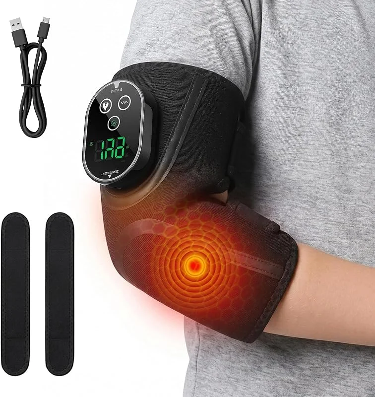 Kabellose Beheizte Kniebandage, Kabelloses Knie Massagegerät, mit Wärme & Vibration, Heizkissen für Knie, Ellbogen, Schulter, Touchscreen-Steuerung, 5 Heizstufen, 3 Massagemodi, Timer, 3000mAh Akku — Heizkleidung
