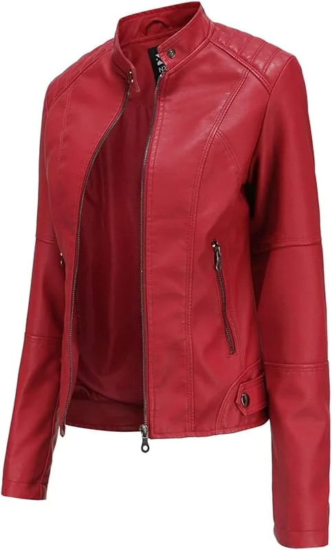 Damenjacke aus PU-Leder, Motorradjacke, Damen, Kunstleder, Biker — Heizkleidung