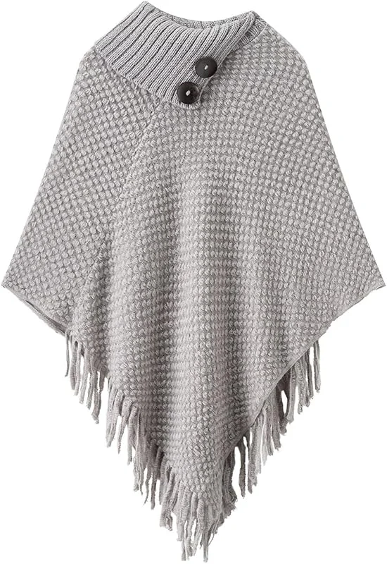 Schal Frühling und Herbst Fransen Cape Pullover Damen Rollkragen Knopf Schal — Heizkleidung
