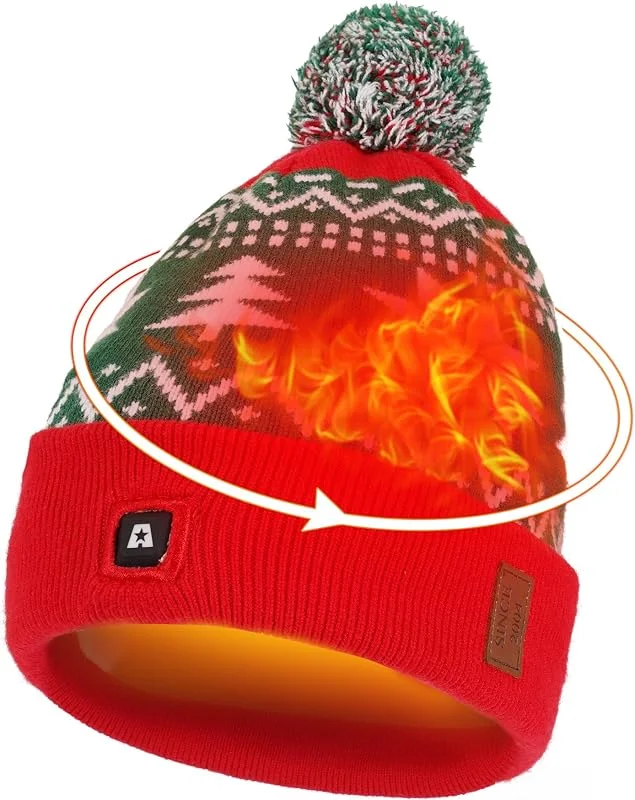 ARRIS Beheizte Mütze Elektrisch für Weihnachten Winter Outdoor (Rot + Grün) — Heizkleidung