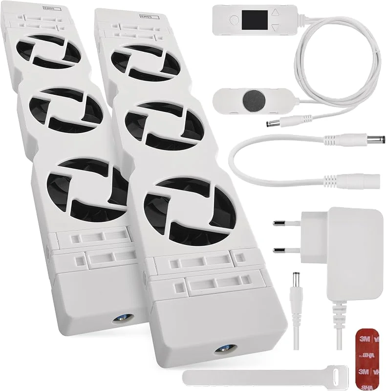 EMOS Heizung-Ventilator zum Sparen von Energie und Heizkosten, Starterset DUO, 2 Stück Heizgebläse inkl. Temperatursensor mit Regler, Ladegerät und Zubehör, Luftdurchsatz 36 m3, h pro Ventilator — Heizung Warmepumpe