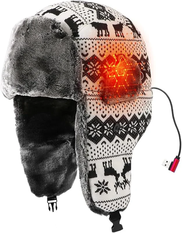 Mütze mit USB-Heizung, warmes Plüsch mit Heizstufen, USB-Heizung, für Ihn, Männer, Frauen, Erwachsene, Radfahren, Wandern, Reisen — Heizkleidung