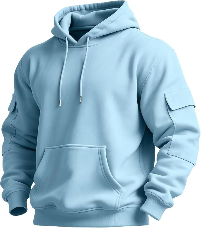 Generisch Casual Strickpullover Herren Fleece Hoodie Dicker Sherpa Gefüttert Waffel Außenstoff Winter Warmer Sweatshirt mit Känguru Tasche — Heizkleidung